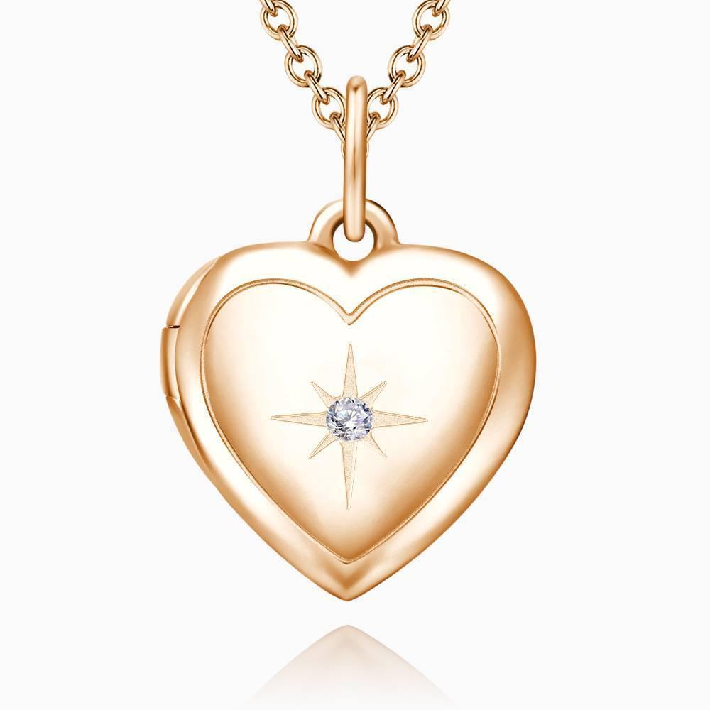 Star Printing Photo Locket Necklace Rose Gold Plated - soufeelus