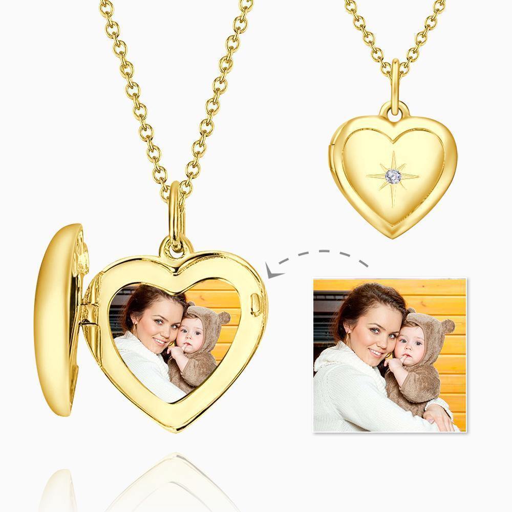 Star Printing Photo Locket Necklace Platinum Plated - soufeelus