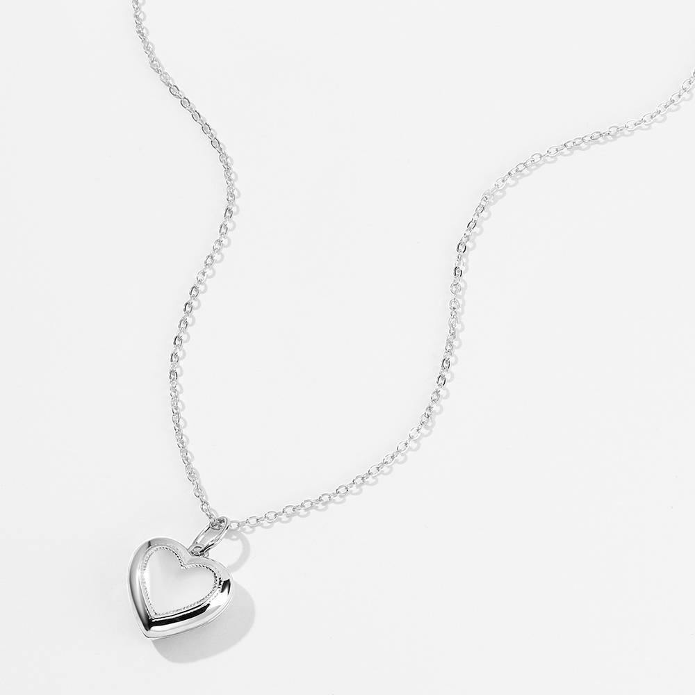 Heart Printing Photo Locket Necklace with Engraving Platinum Plated - soufeelus