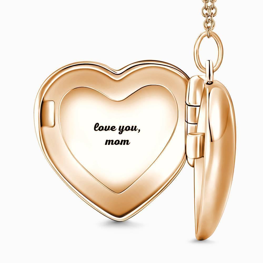 Heart Printing Photo Locket Necklace with Engraving Rose Gold Plated - soufeelus