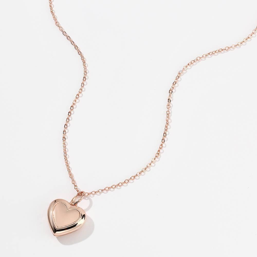 Heart Printing Photo Locket Necklace with Engraving Rose Gold Plated - soufeelus