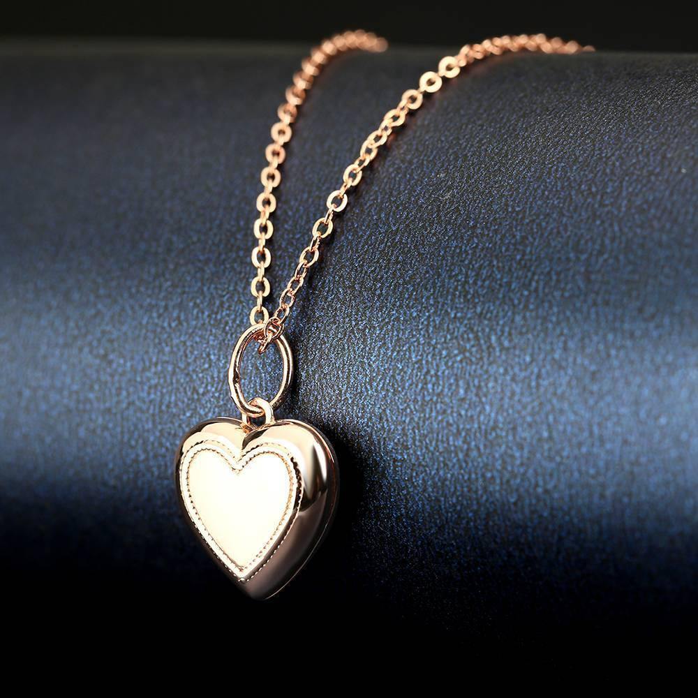 Heart Printing Photo Locket Necklace with Engraving Rose Gold Plated - soufeelus