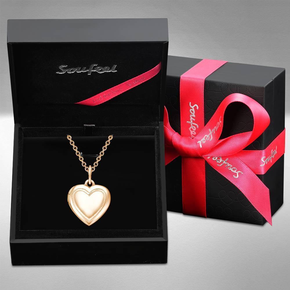 Heart Printing Photo Locket Necklace with Engraving Rose Gold Plated - soufeelus