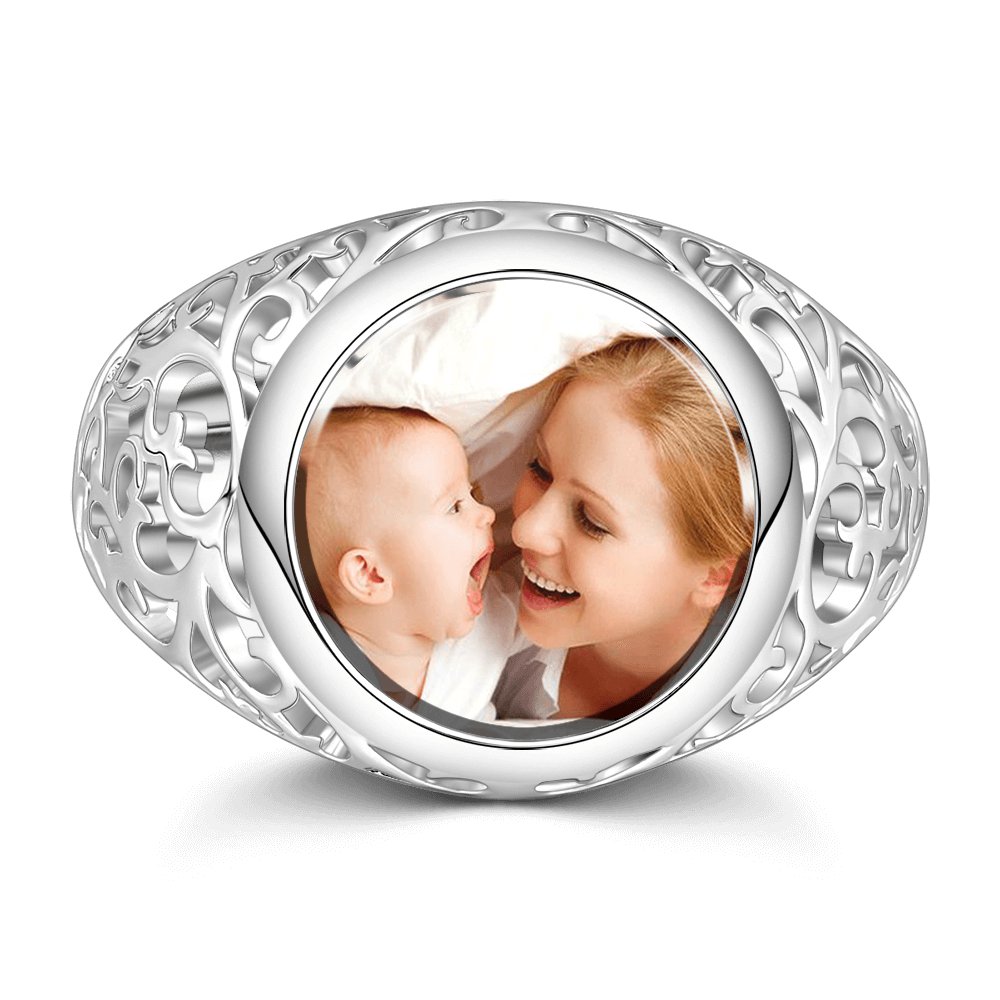 Round Mother S Photo Ring Silver