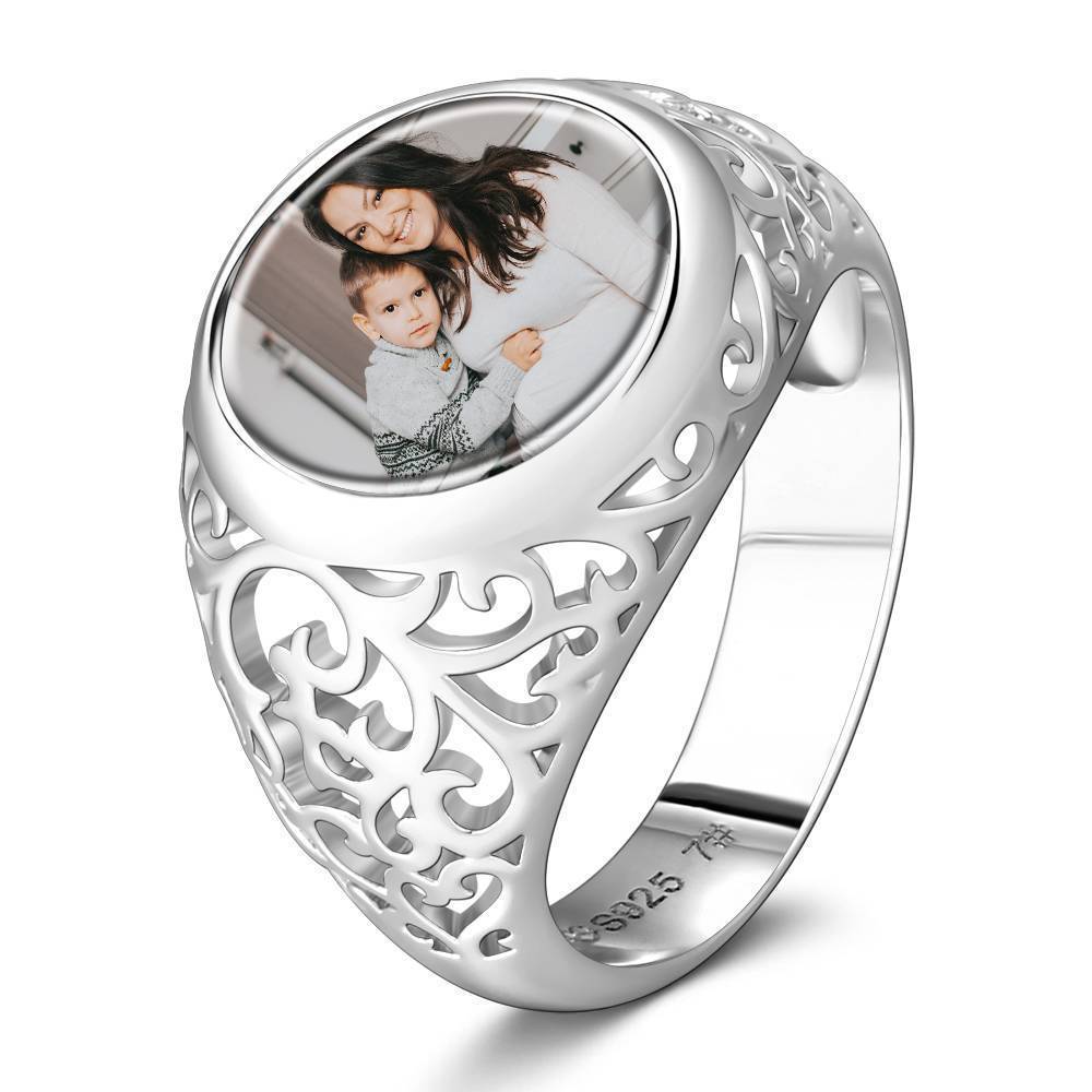 Photo Ring Round Shaped Silver Mother S Gift