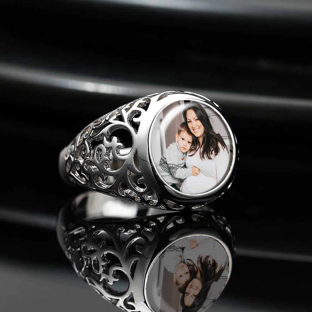 Photo Ring Round Shaped Silver Mother S Gift