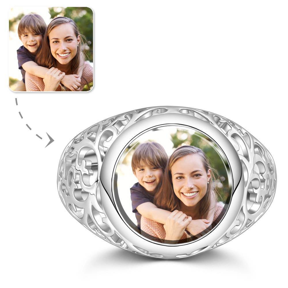 Photo Ring Round Shaped Silver Mother S Gift