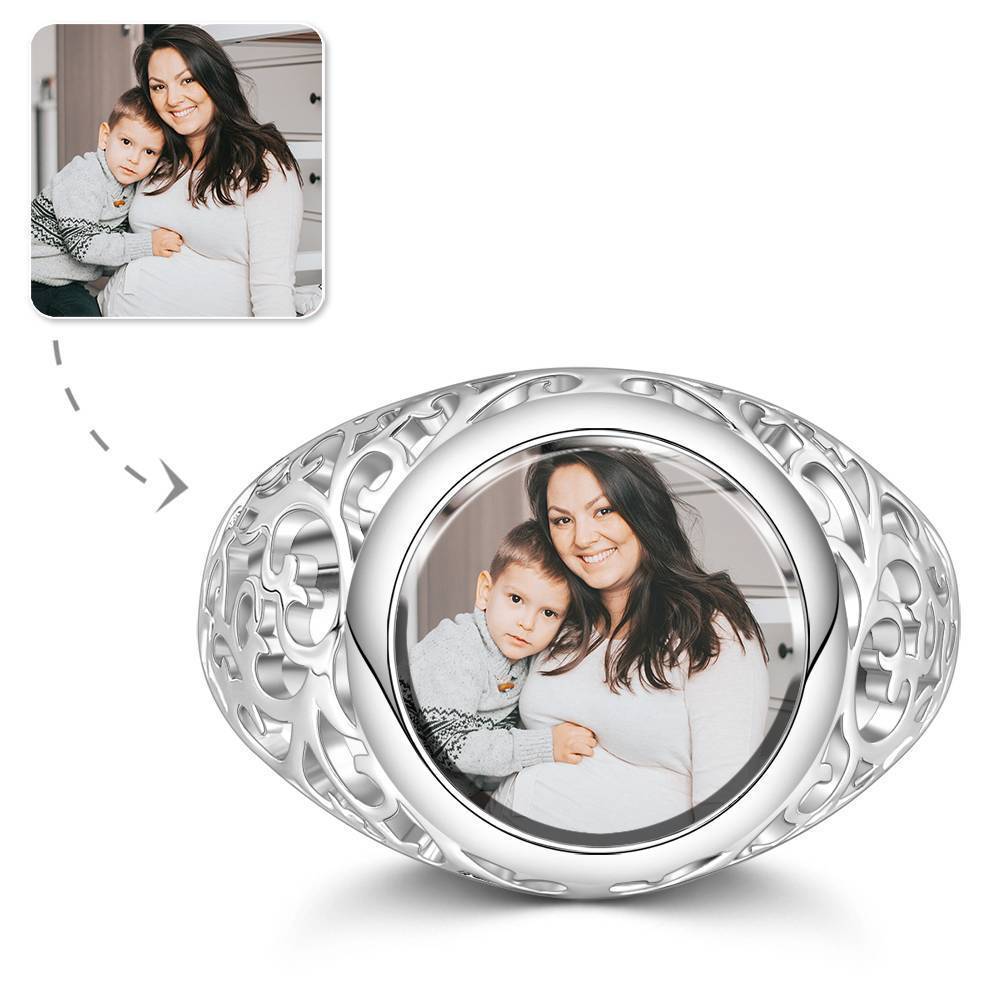 Photo Ring Round Shaped Silver Mother S Gift