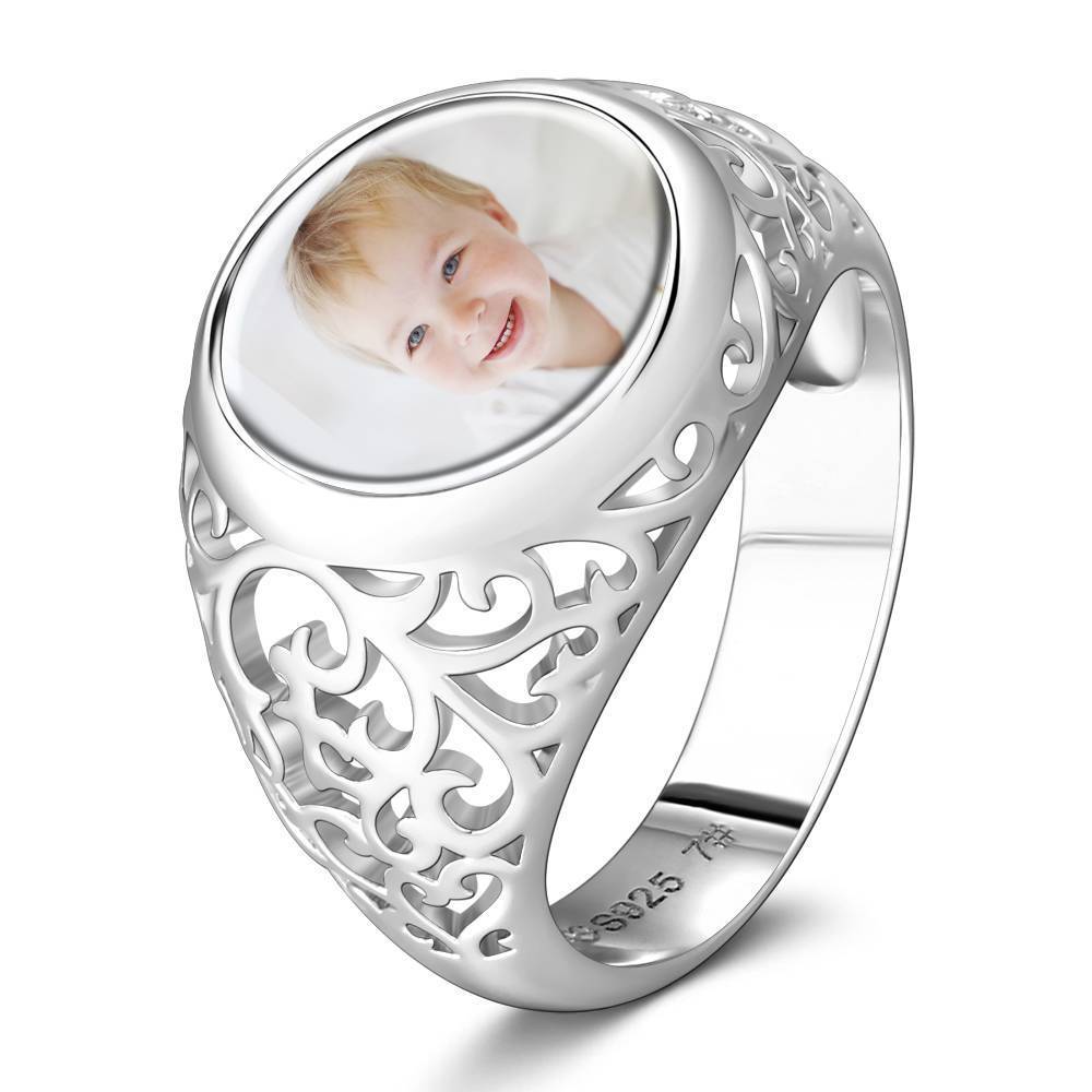 Photo Ring Round Shaped Silver Always Love You
