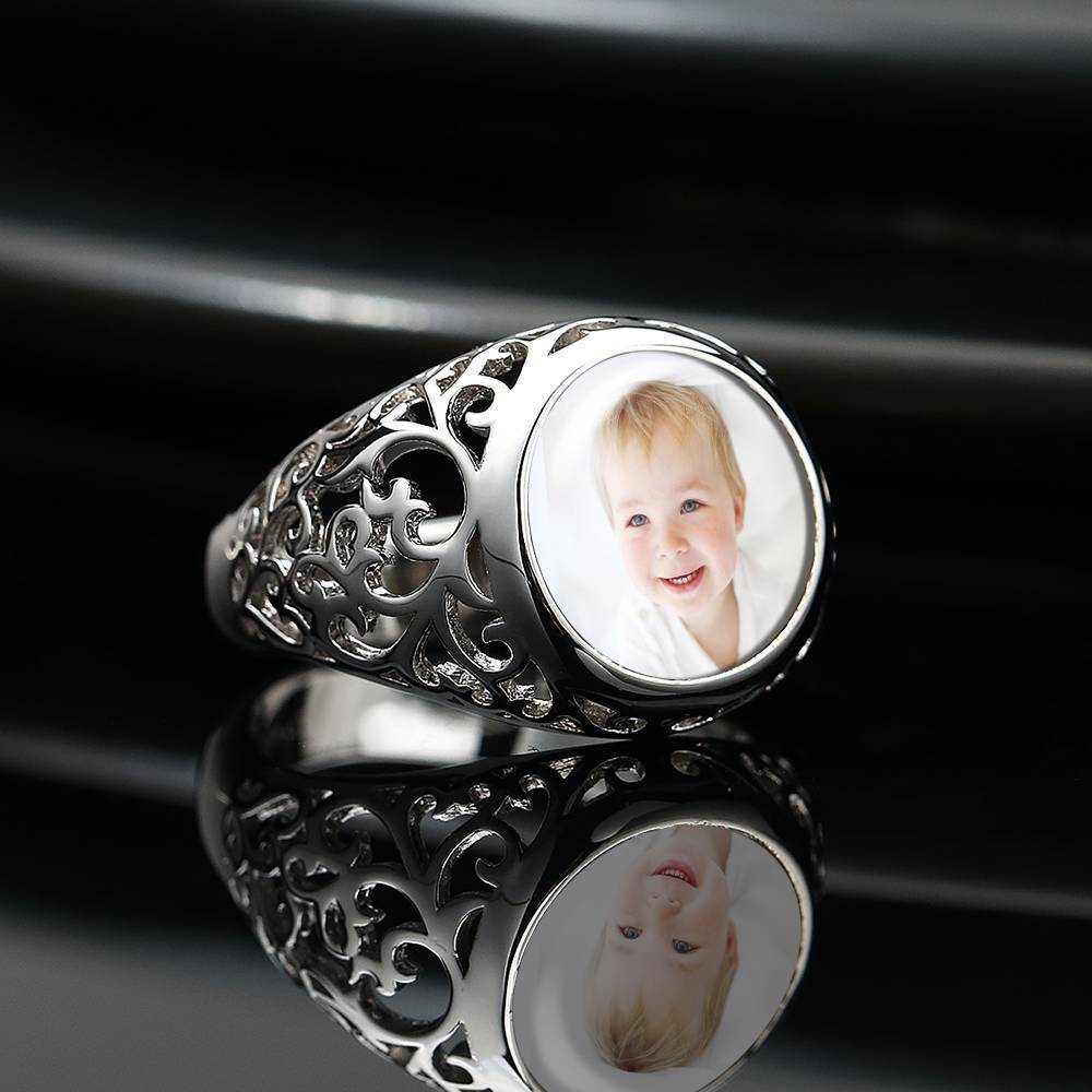 Photo Ring Round Shaped Silver Always Love You