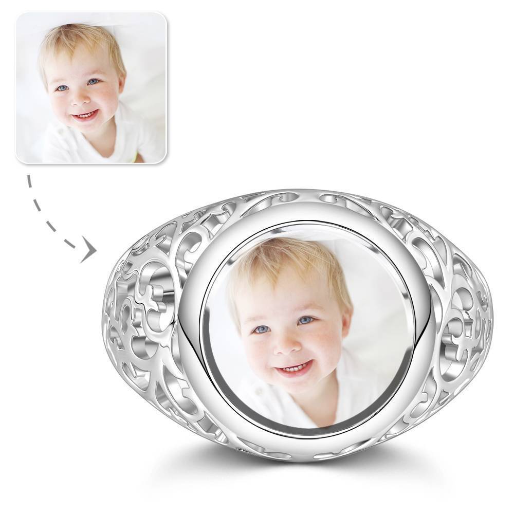 Photo Ring Round Shaped Silver Always Love You