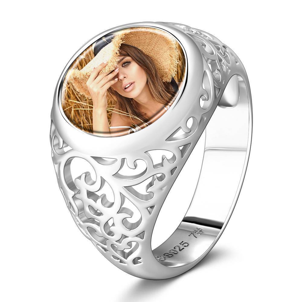 Photo Ring Round Shaped Silver Best Friend