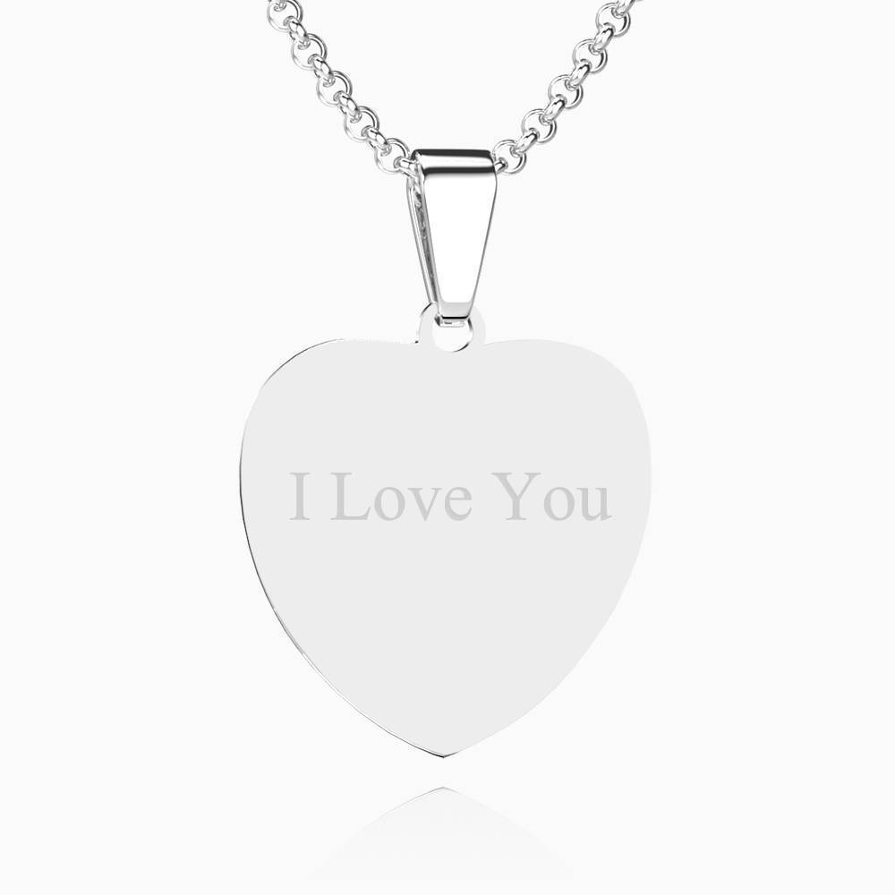 Engraved Heart Tag Photo Necklace Stainless Steel