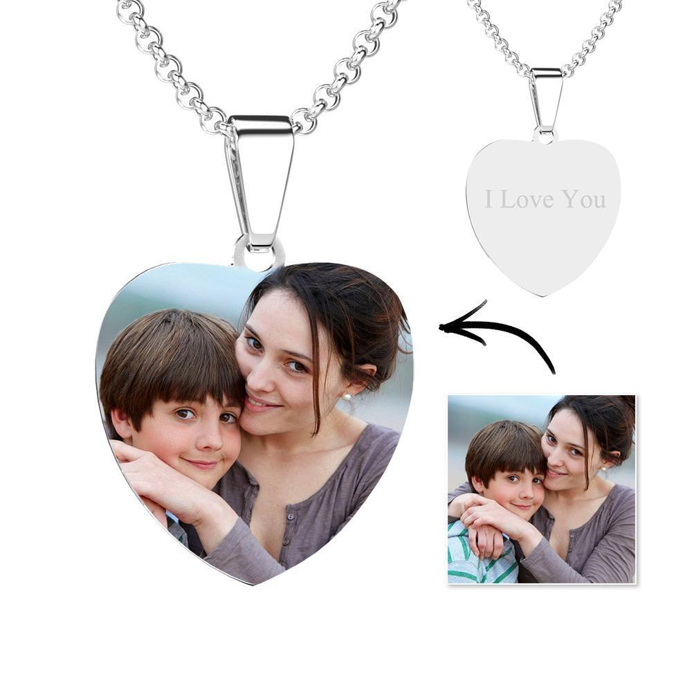 Engraved Heart Tag Photo Necklace Stainless Steel Gifts for Your Lover