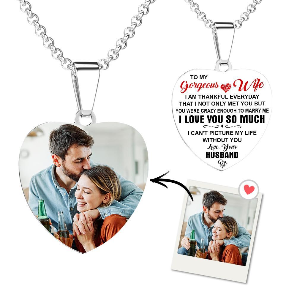 Engraving Tag Necklace Photo Necklace Gifts for Girlfriend Heart-shaped Anniversary Memorial Gifts