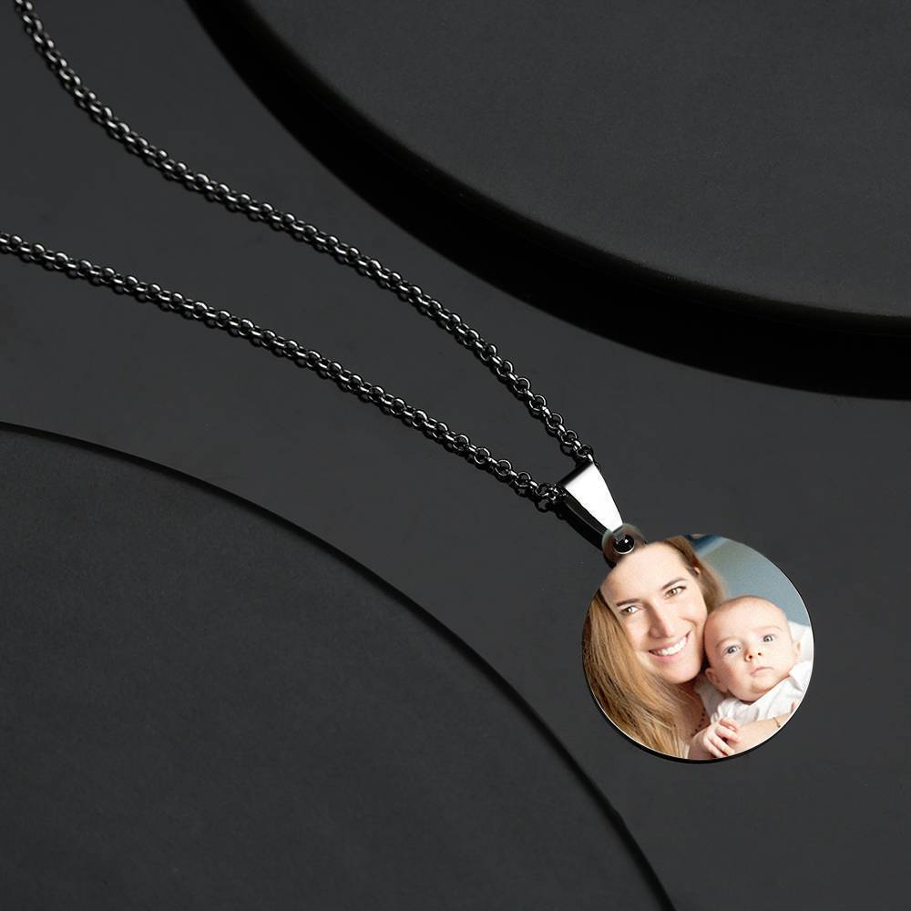 Engraved Round Tag Photo Necklace Stainless Steel