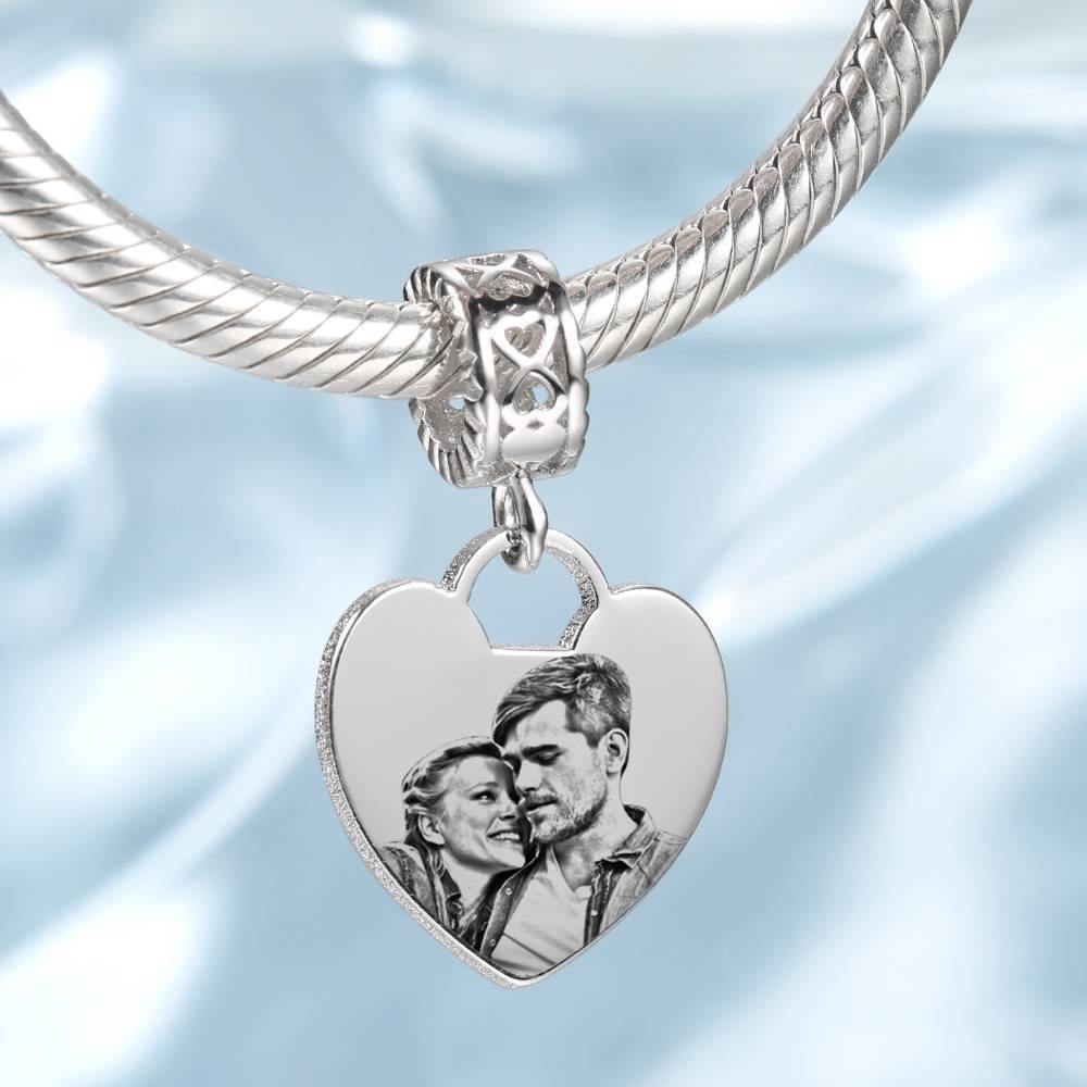 Photo Charm with Heart-shaped, Custom Portrait Jewelry Platinum Plated - Silver - soufeelus