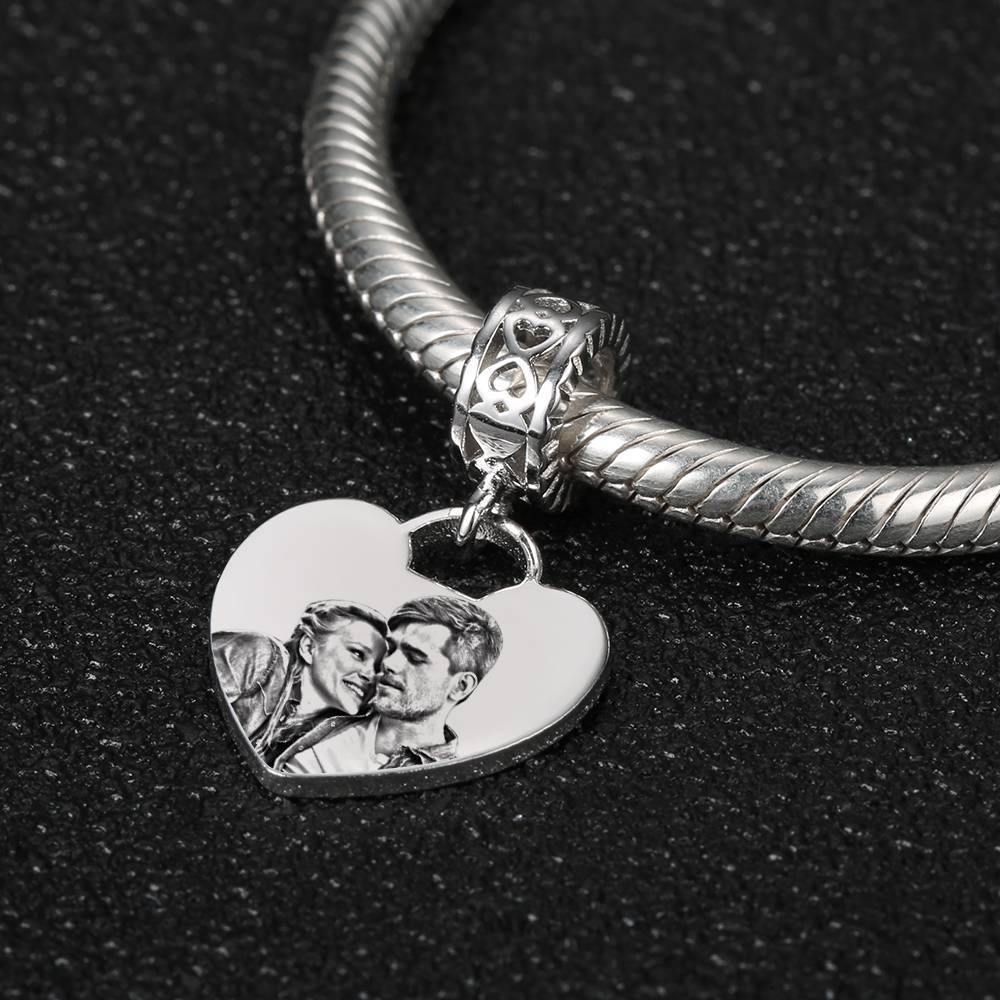 Photo Charm with Heart-shaped, Custom Portrait Jewelry Platinum  Plated - Silver - soufeelus