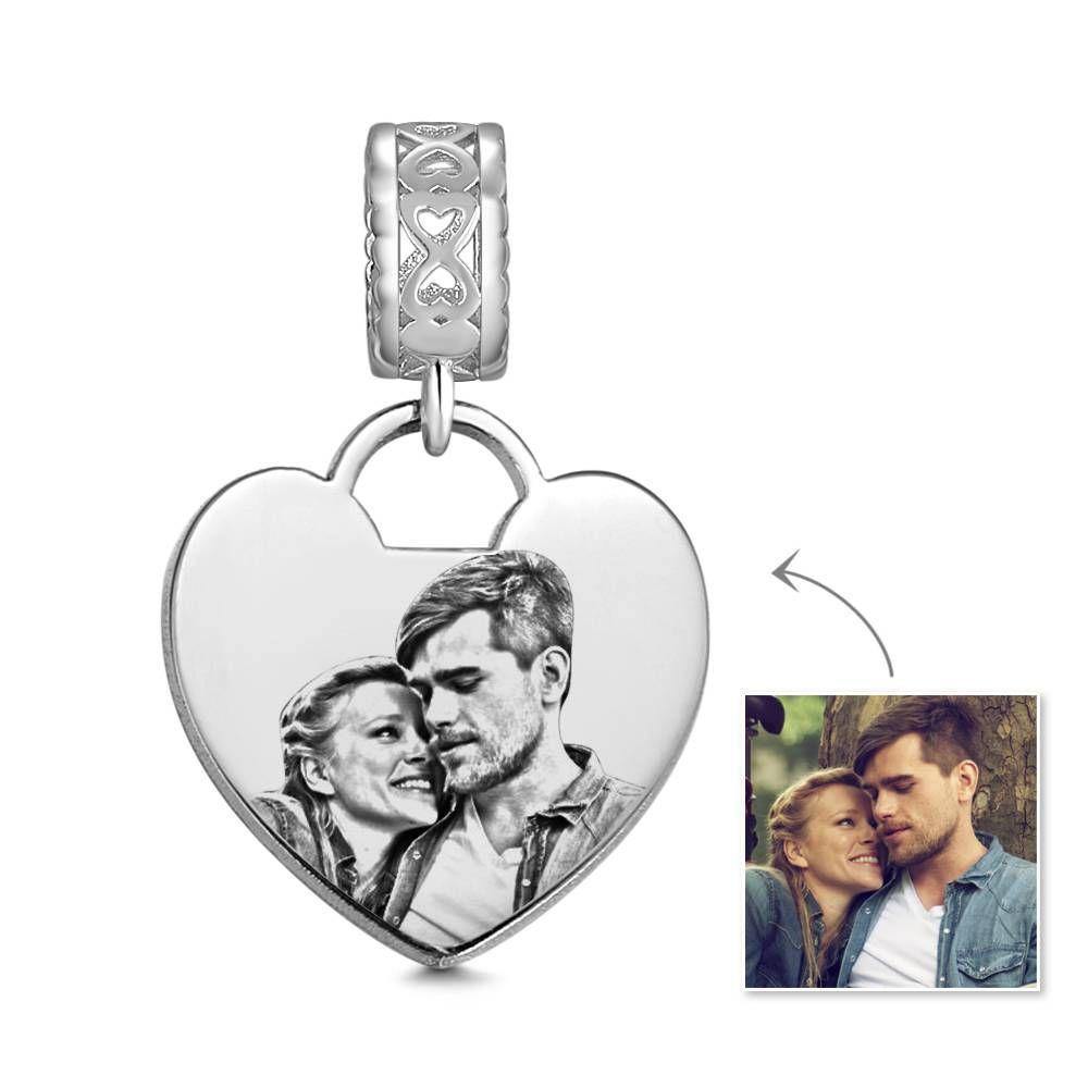 Photo Charm with Heart-shaped, Custom Portrait Jewelry Platinum  Plated - Silver - soufeelus