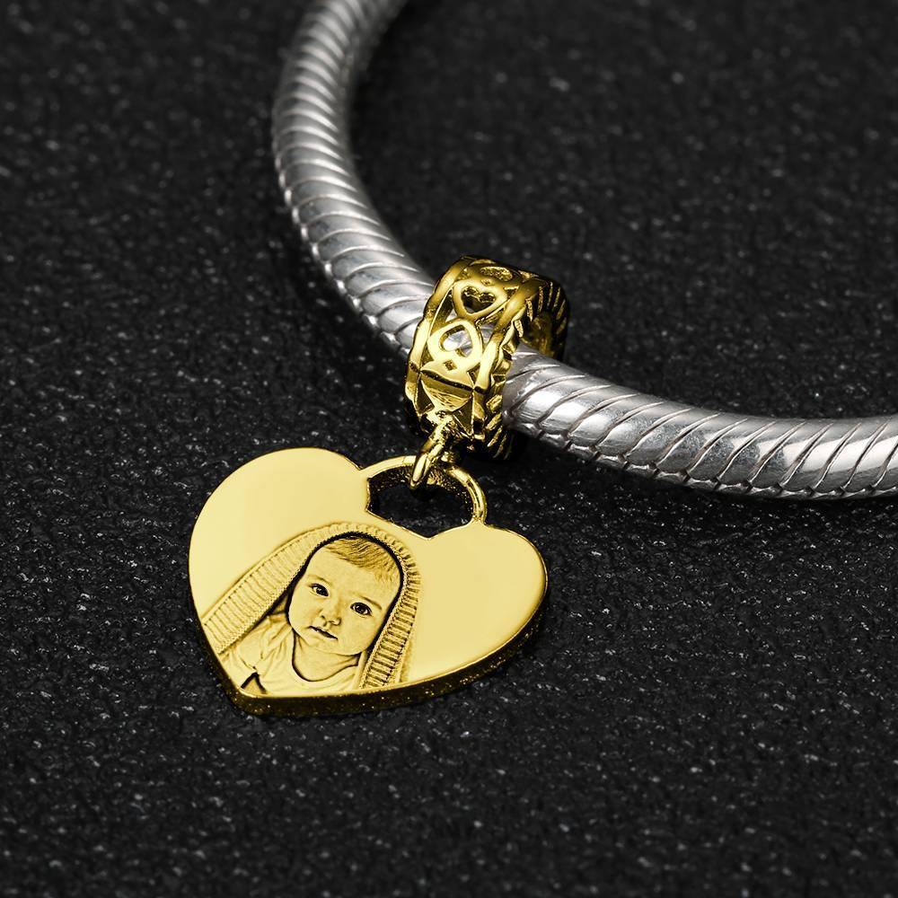 Photo Charm with Heart-shaped, Custom Portrait Jewelry 14K Gold Plated - Golden - soufeelus