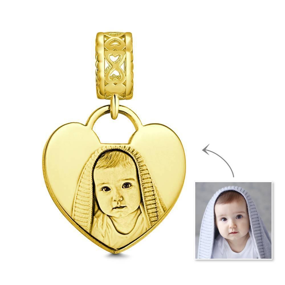 Photo Charm with Heart-shaped, Custom Portrait Jewelry 14K Gold Plated - Golden - soufeelus