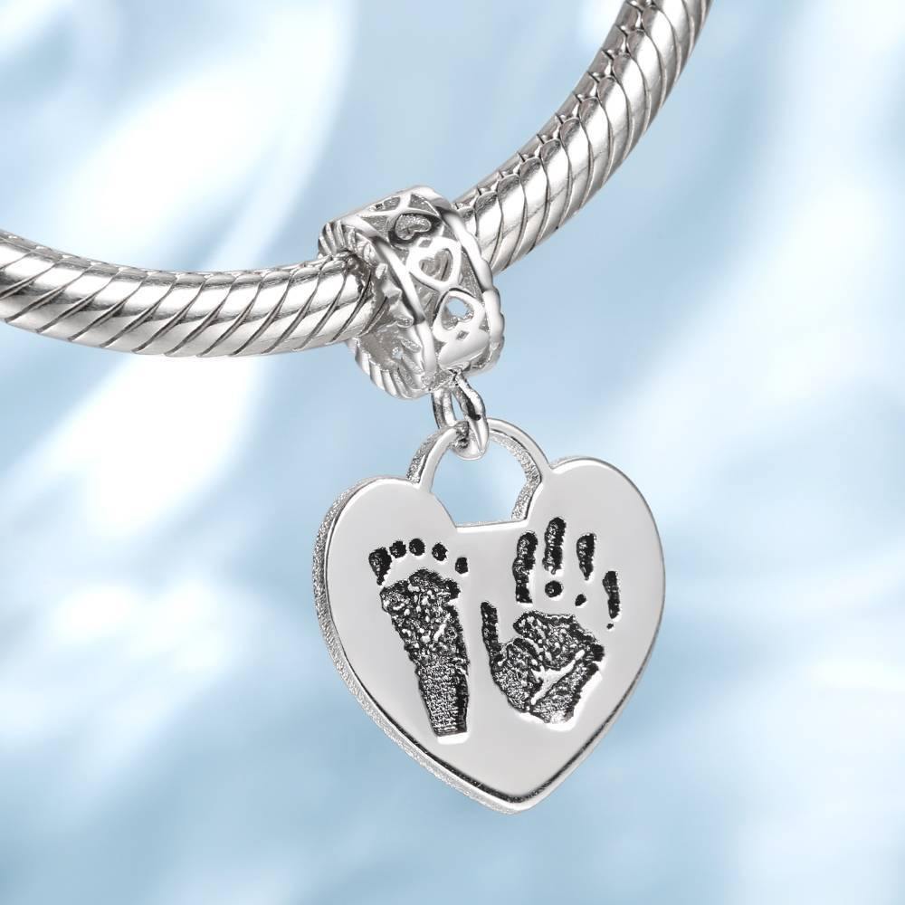 Photo Charm with Child's Footprint, Remembrance Jewelry Platinum Plated - Silver