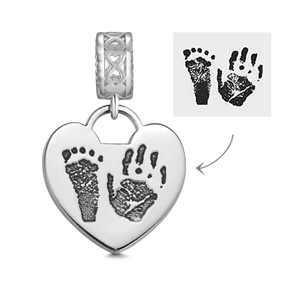 Photo Charm with Child's Footprint, Remembrance Jewelry Platinum Plated - Silver