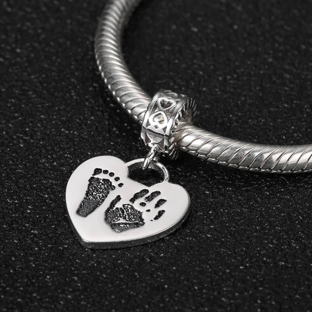 Photo Charm with Child's Footprint, Remembrance Jewelry Platinum Plated - Silver