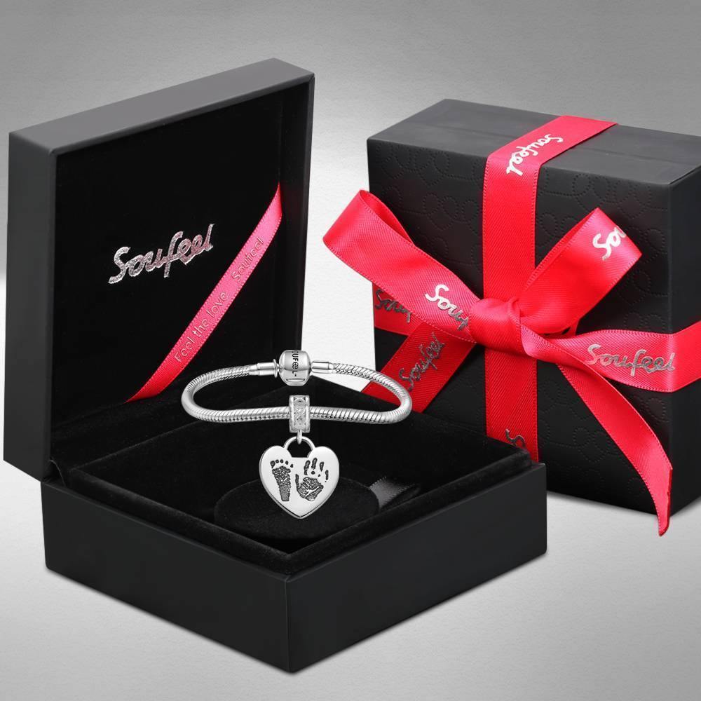 Photo Charm with Child's Footprint, Remembrance Jewelry Platinum Plated - Silver