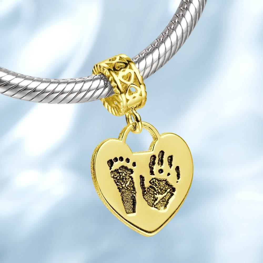 Photo Charm with Child's Footprint, Remembrance Jewelry 14K Gold Plated - Golden - soufeelus