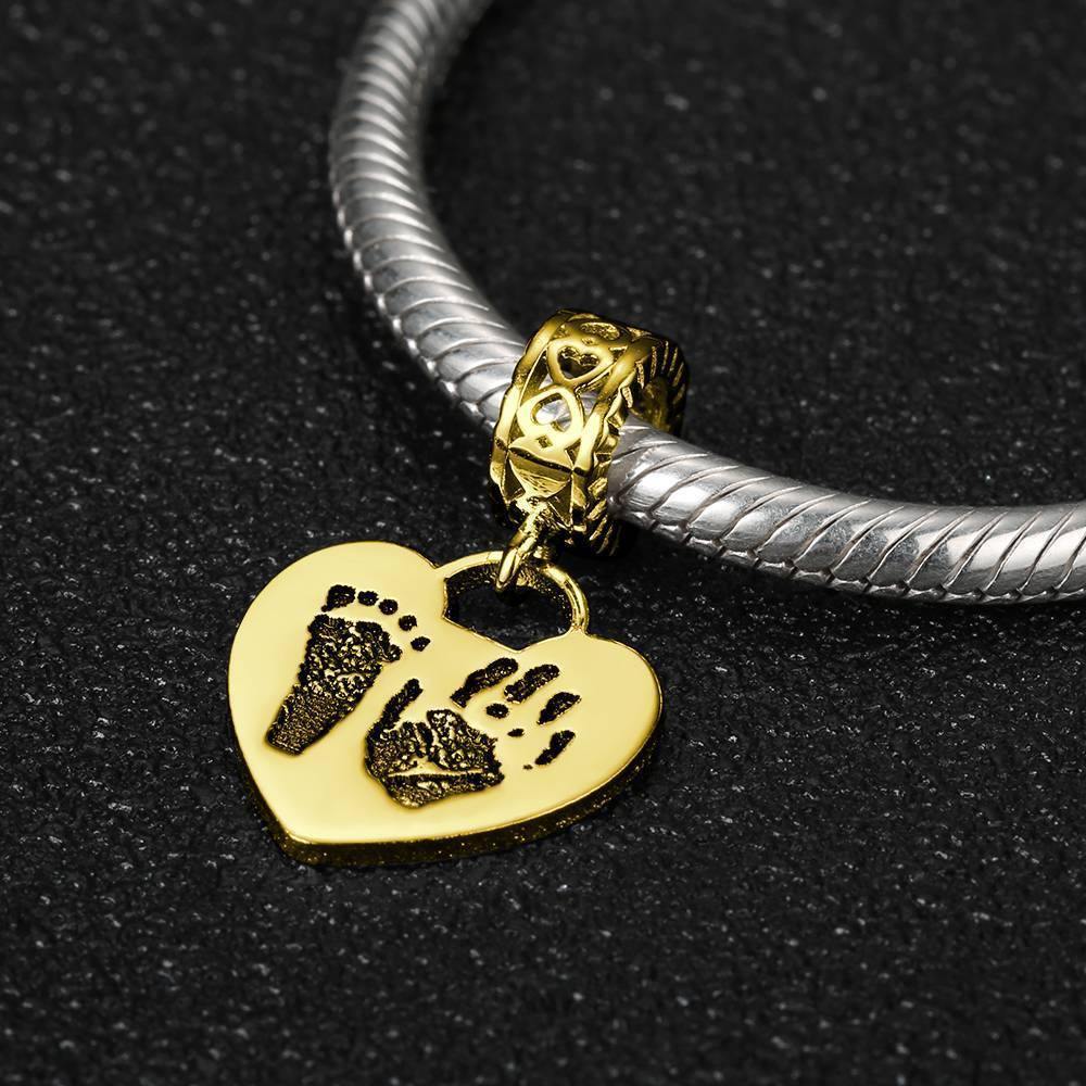 Photo Charm with Child's Footprint, Remembrance Jewelry 14K Gold Plated - Golden - soufeelus