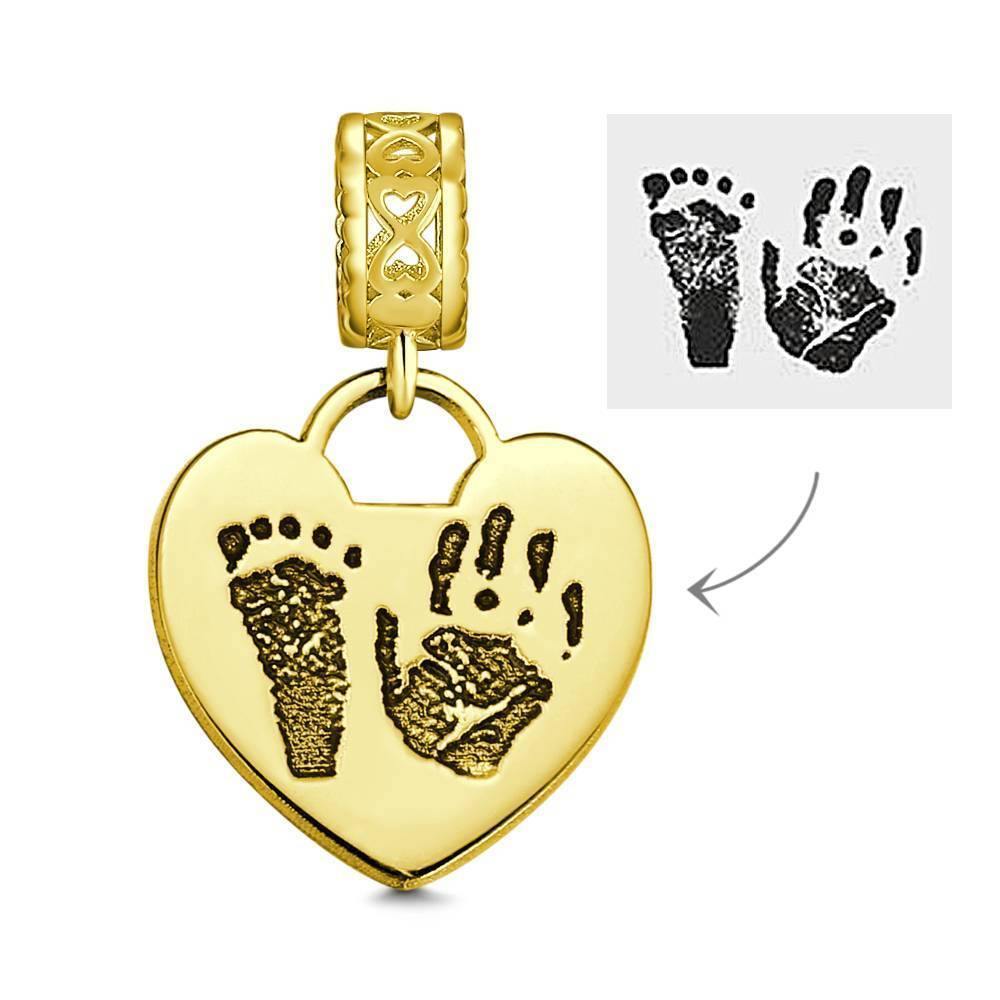 Photo Charm with Child's Footprint, Remembrance Jewelry 14K Gold Plated - Golden - soufeelus