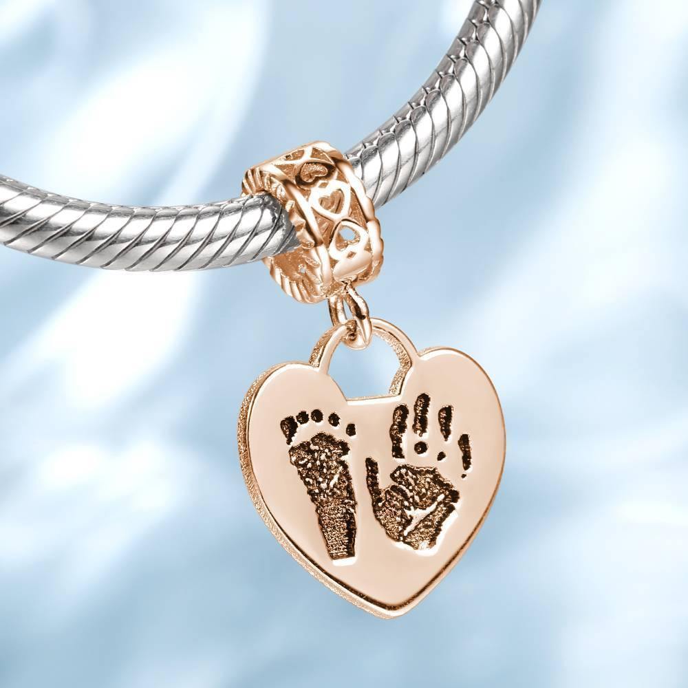 Photo Charm with Child's Footprint, Remembrance Jewelry Rose Gold Plated - soufeelus