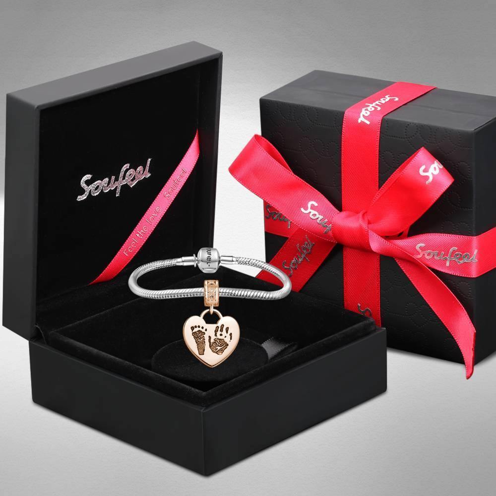 Photo Charm with Child's Footprint, Remembrance Jewelry Rose Gold Plated - soufeelus