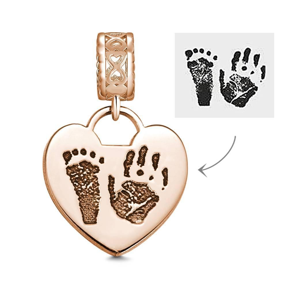 Photo Charm with Child's Footprint, Remembrance Jewelry Platinum Plated - Silver