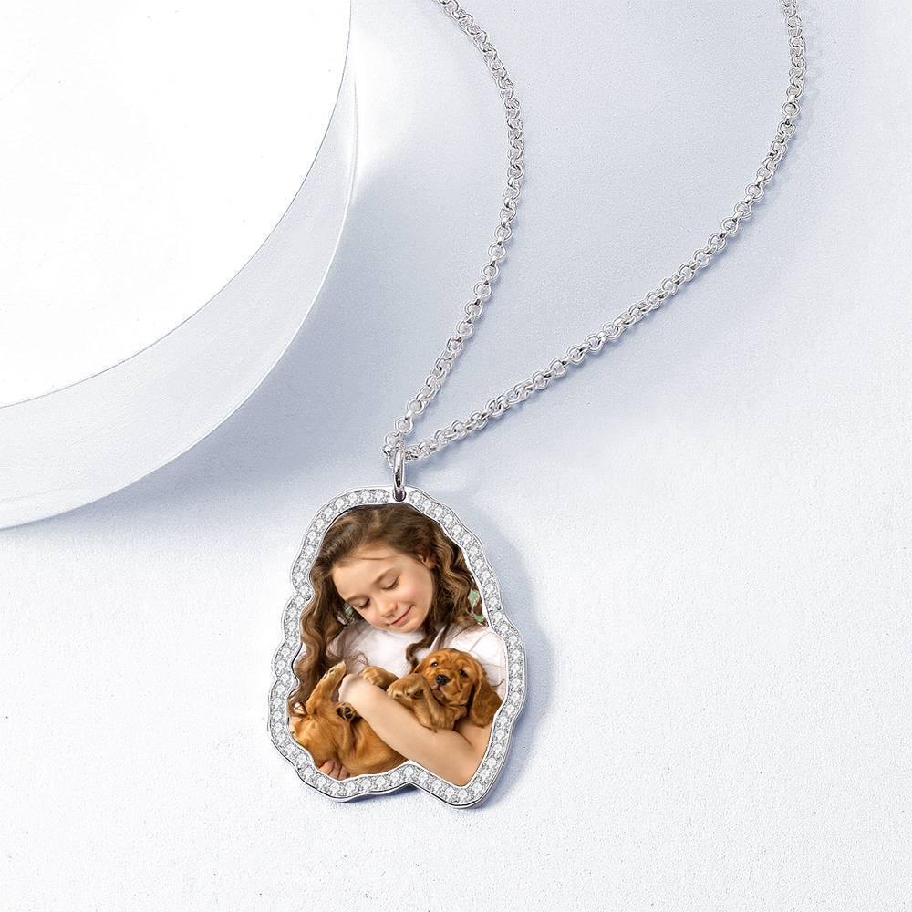 Photo Engraved Necklace, Rhinestone Crystal Cute Necklace Platinum Plated Silver - Colorful - soufeelus