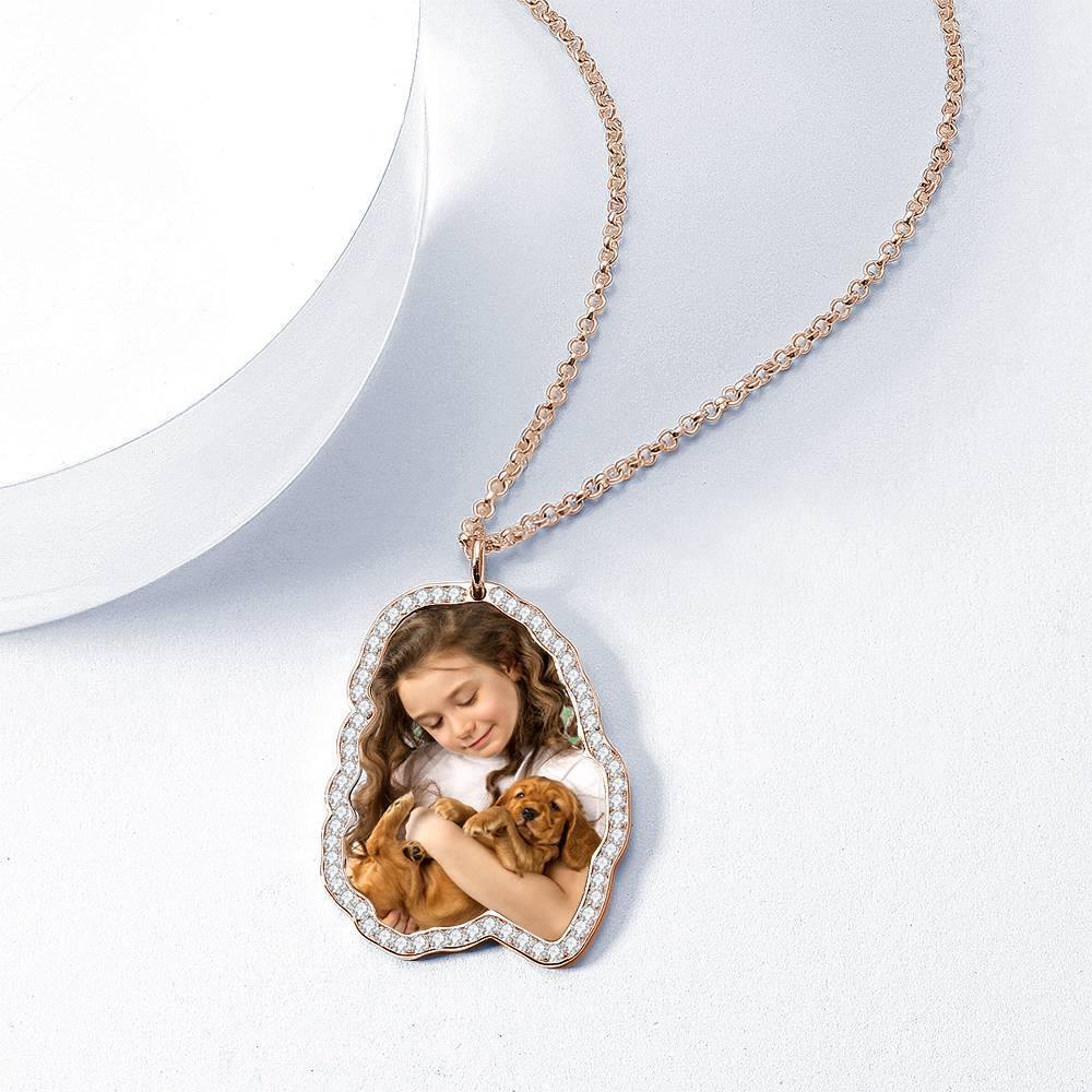 Photo Engraved Necklace, Rhinestone Crystal Memorial Gift Necklace Rose Gold Plated - Colorful - soufeelus