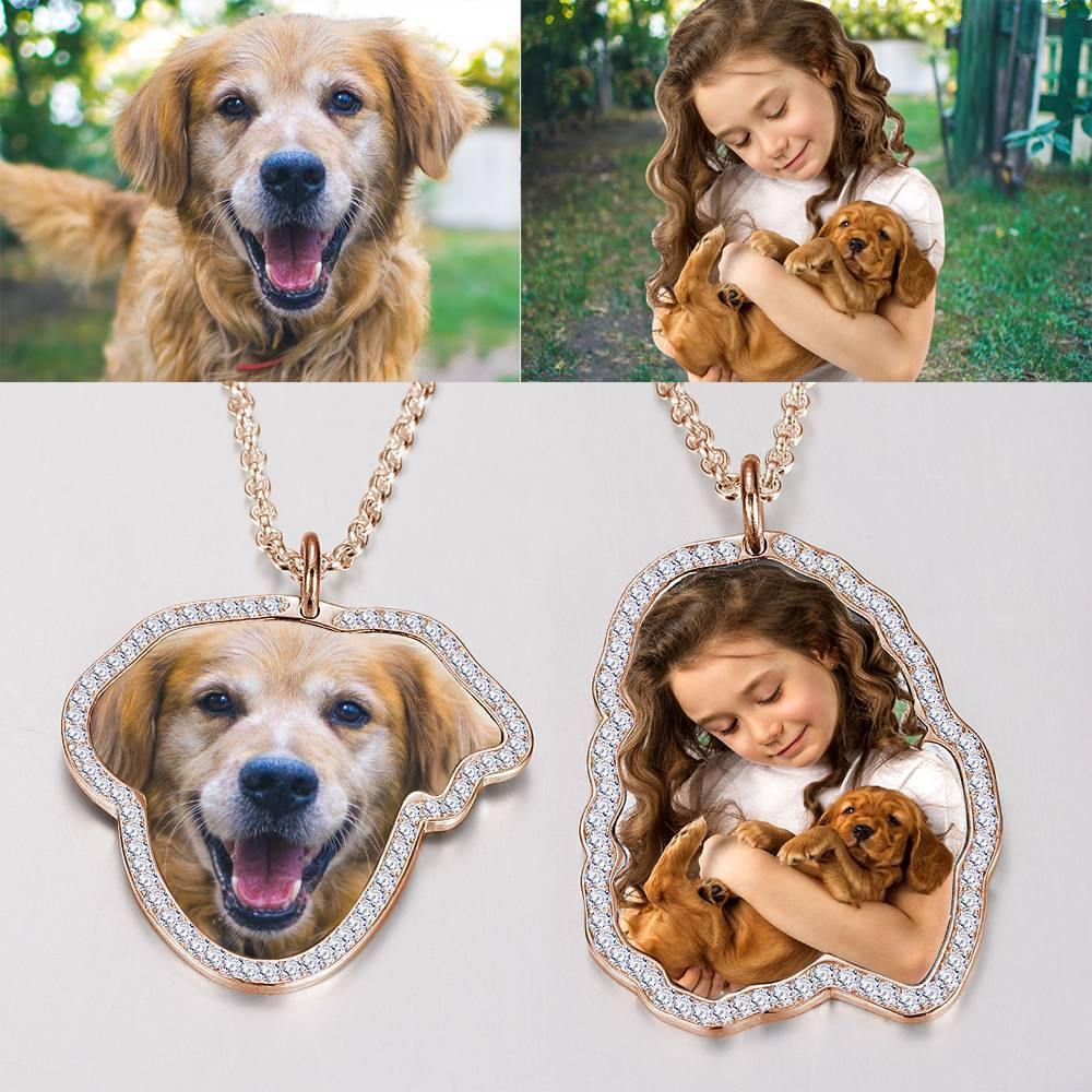 Photo Engraved Necklace, Rhinestone Crystal Memorial Gift Necklace Rose Gold Plated - Colorful - soufeelus