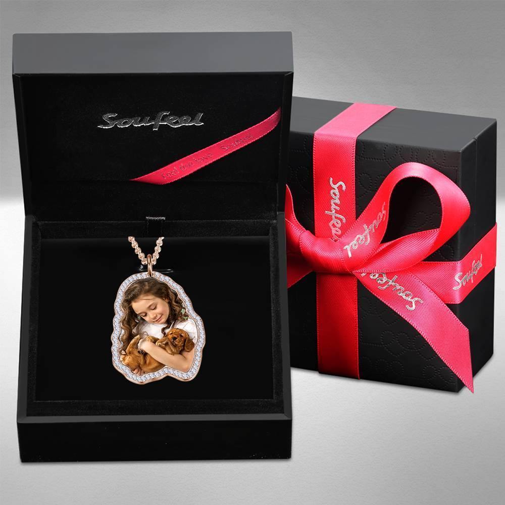 Photo Engraved Necklace, Rhinestone Crystal Memorial Gift Necklace Rose Gold Plated - Colorful - soufeelus