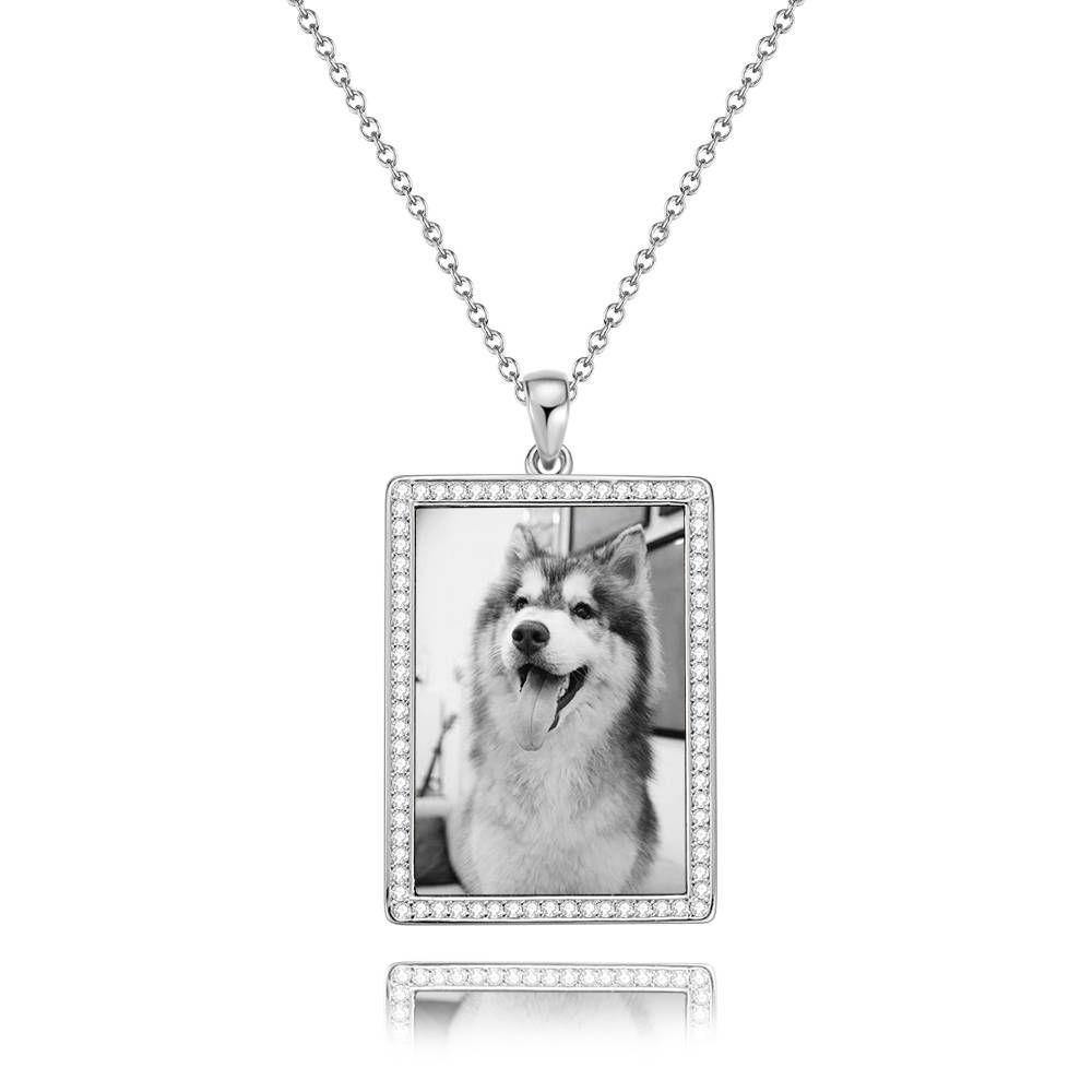 Photo Engraved Necklace Rhinestone Crystal, Photo Necklace Best Gift 14K Plated Gold Golden - Photocopying - soufeelus