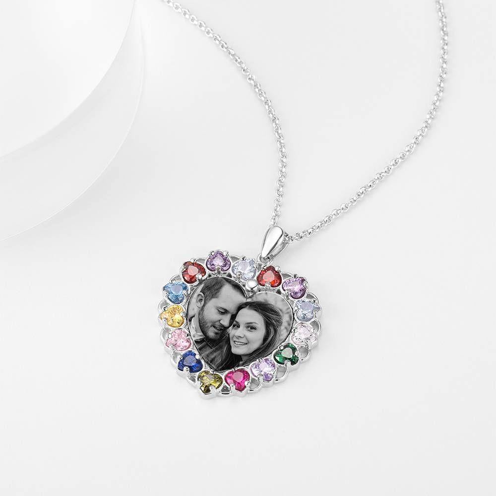 Photo Engraved Necklace Rhinestone Crystal Colorful, Heart-shaped Photo Necklace Best Gift Platinum Plated Silver - Photocopying - soufeelus