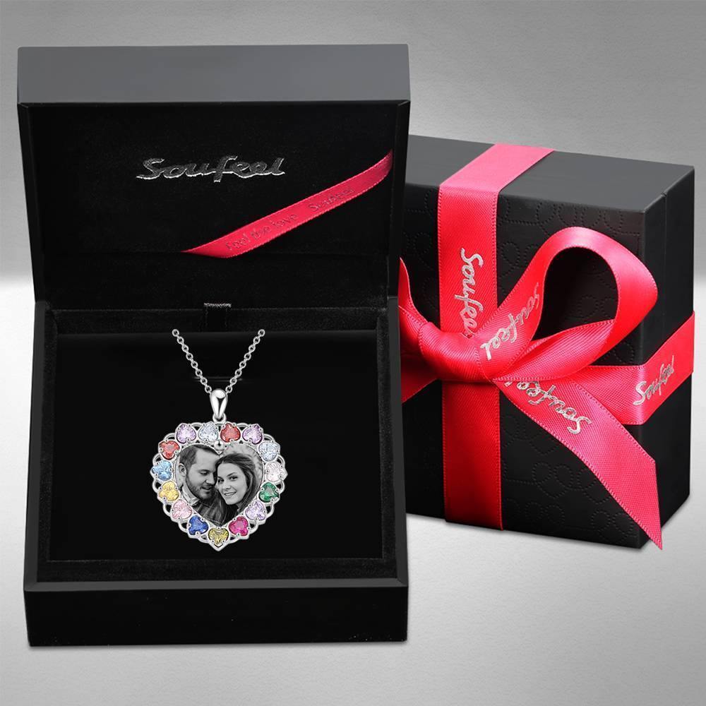 Photo Engraved Necklace Rhinestone Crystal Colorful, Heart-shaped Photo Necklace Best Gift Platinum Plated Silver - Photocopying - soufeelus