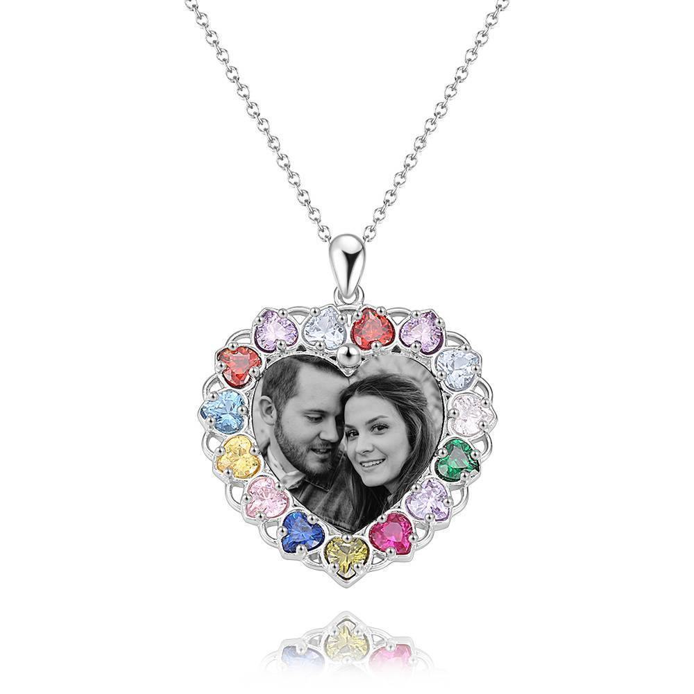 Photo Engraved Necklace Rhinestone Crystal Colorful, Heart-shaped Photo Necklace Best Gift 14K Plated Gold Golden - Photocopying - soufeelus