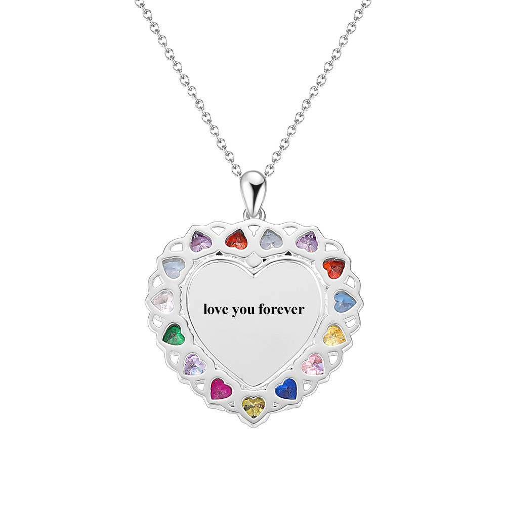 Photo Engraved Necklace Rhinestone Crystal Colorful, Heart-shaped Photo Necklace Keepsake Gift Platinum Plated Silver - Colorful - soufeelus