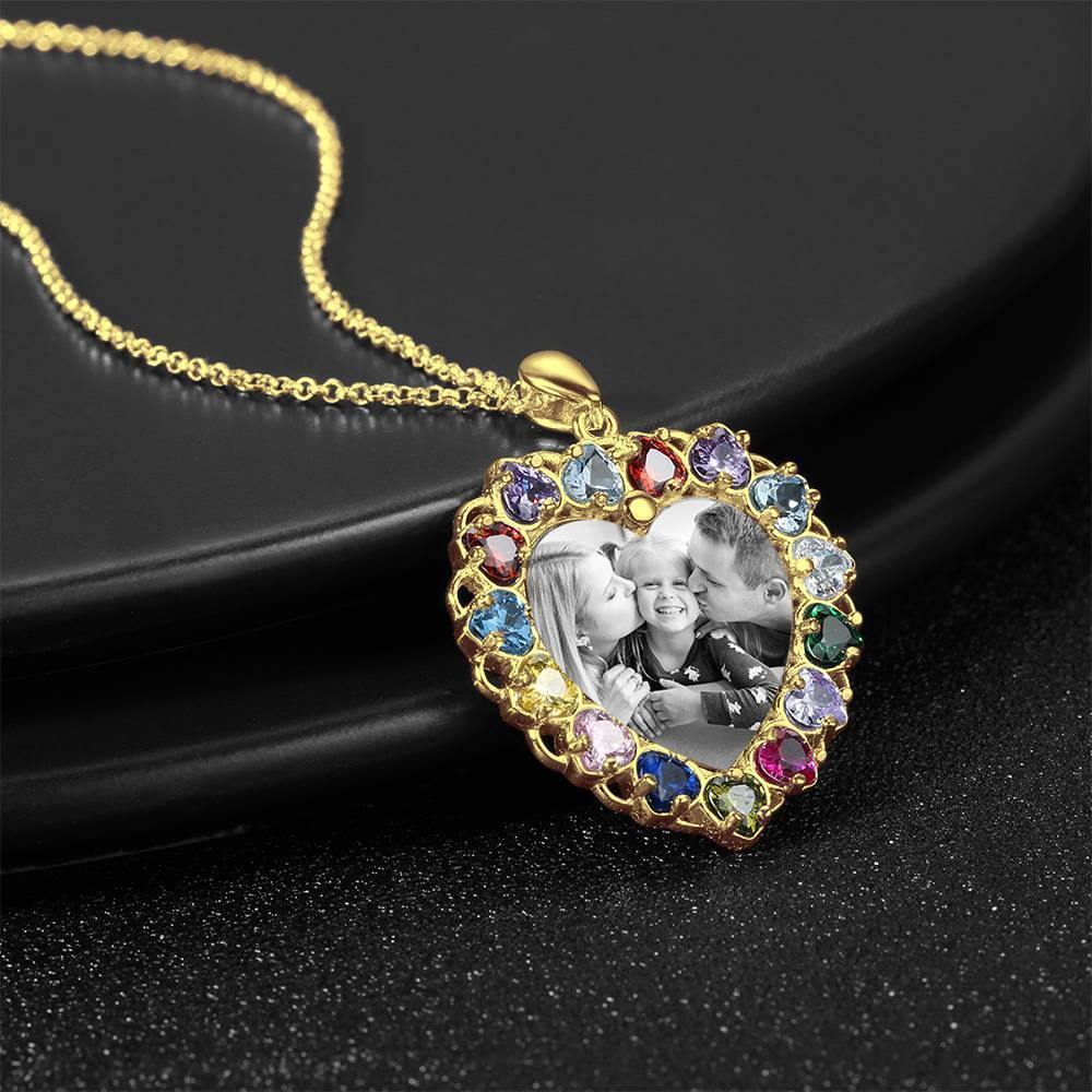 Photo Engraved Necklace Rhinestone Crystal Colorful, Heart-shaped Photo Necklace Best Gift 14K Plated Gold Golden - Photocopying - soufeelus