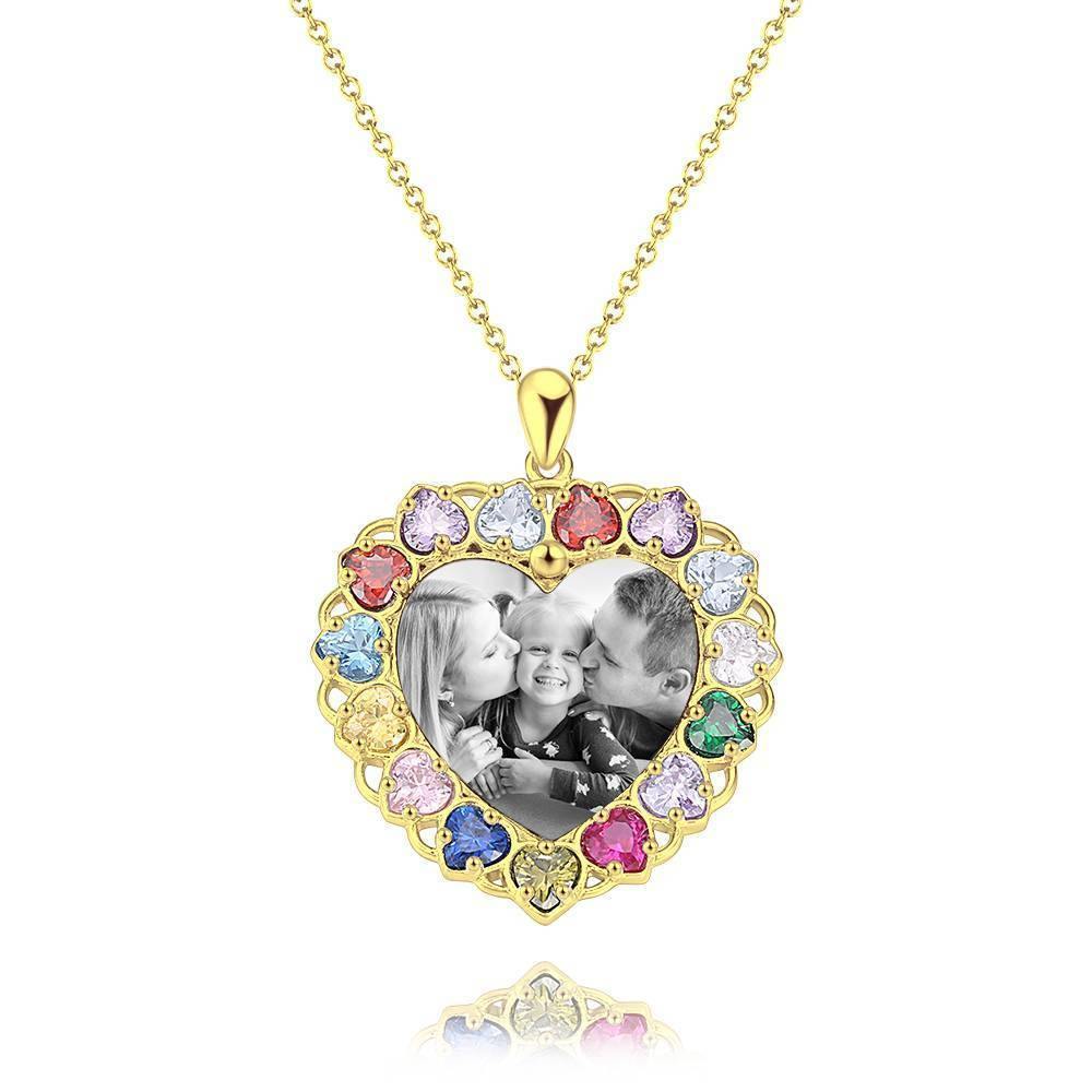 Photo Engraved Necklace Rhinestone Crystal Colorful, Heart-shaped Photo Necklace Best Gift 14K Plated Gold Golden - Photocopying - soufeelus