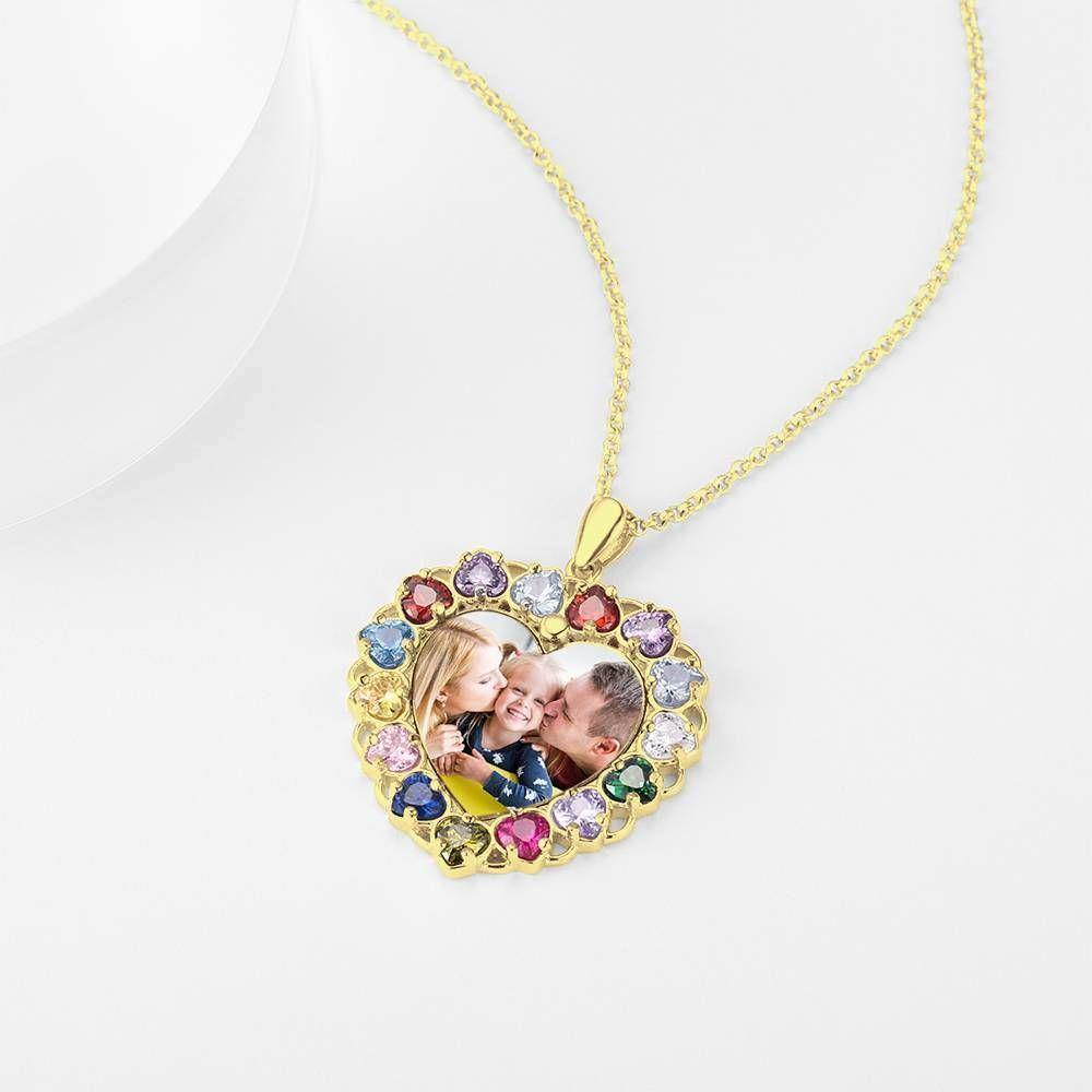 Photo Engraved Necklace Rhinestone Crystal Colorful, Heart-shaped Photo Necklace Keepsake Gift 14K Plated Gold Golden - Colorful - soufeelus