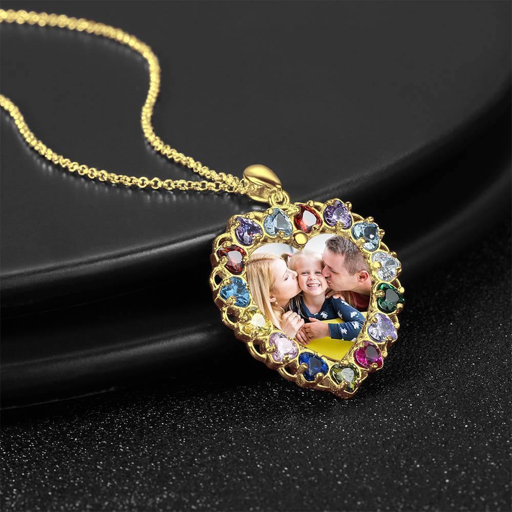 Photo Engraved Necklace Rhinestone Crystal Colorful, Heart-shaped Photo Necklace Keepsake Gift 14K Plated Gold Golden - Colorful - soufeelus