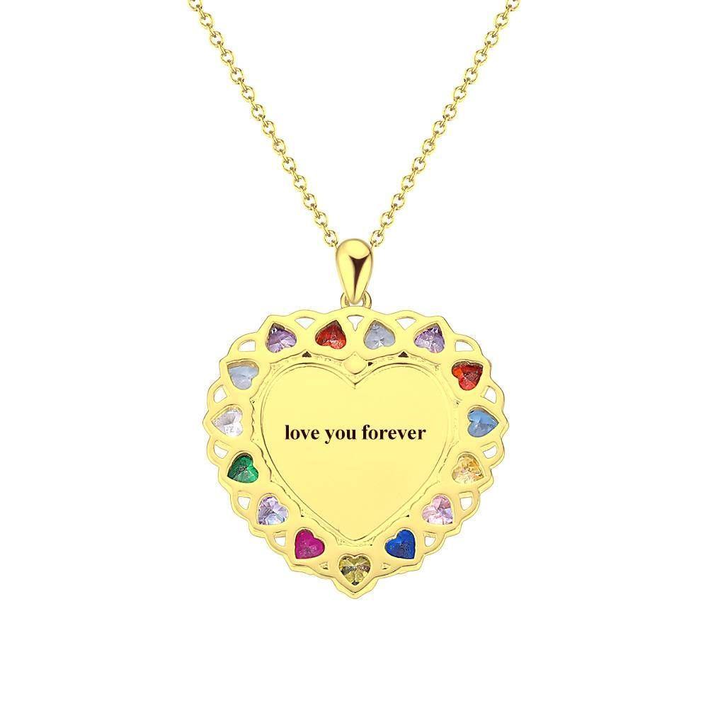 Photo Engraved Necklace Rhinestone Crystal Colorful, Heart-shaped Photo Necklace Keepsake Gift 14K Plated Gold Golden - Colorful - soufeelus