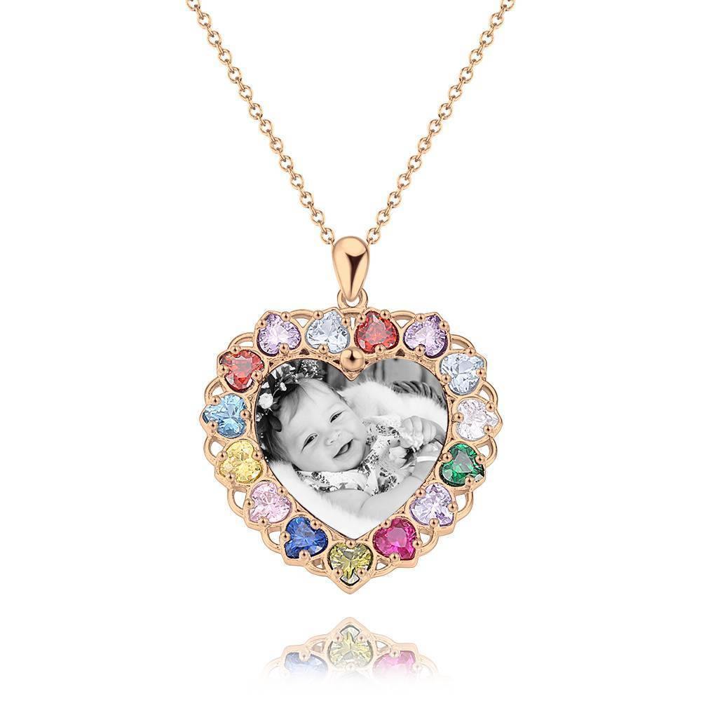 Photo Engraved Necklace Rhinestone Crystal Colorful, Heart-shaped Photo Necklace Best Gift 14K Plated Gold Golden - Photocopying - soufeelus